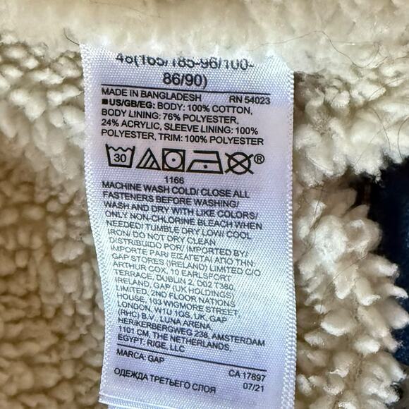 Gap Men's Sherpa Lined Medium Blue Denim Jean Trucker Jacket - Size Medium - Picture 9 of 9